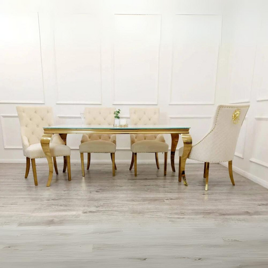 Denmark Gold 1.8M Marble Dining Set (6 Chelsea Wing Chairs)