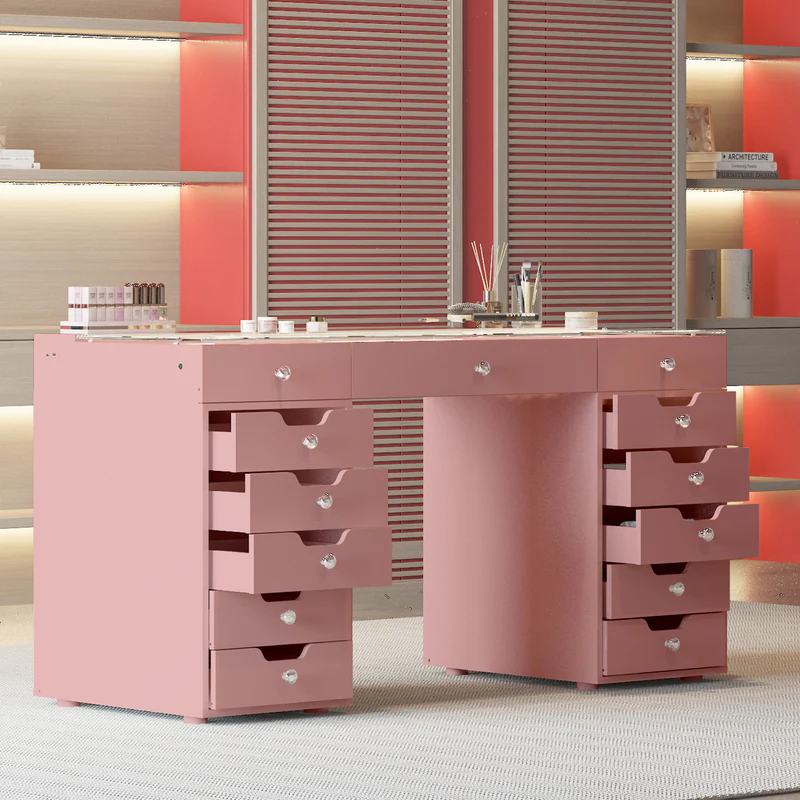 VANITII Eva Vanity Desk - 13 Storage Drawers with Full Light