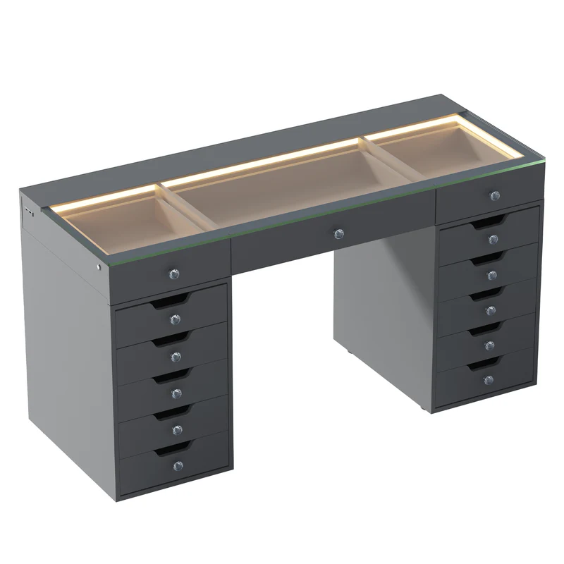 VANITII Eva Vanity Desk - 13 Storage Drawers with Full Light