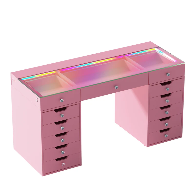 VANITII Eva Vanity Desk - 13 Storage Drawers with Full Light