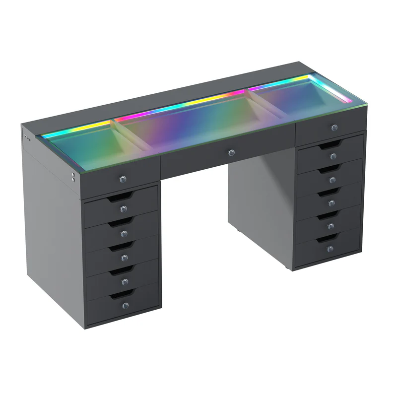 VANITII Eva Vanity Desk - 13 Storage Drawers with Full Light