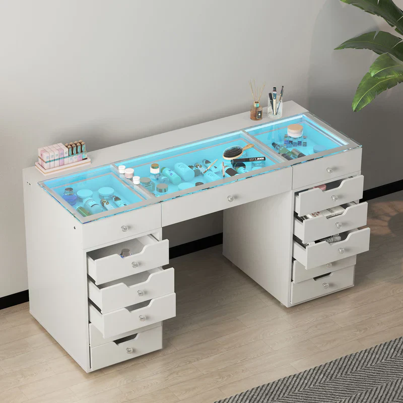 VANITII Eva Vanity Desk - 13 Storage Drawers with Full Light