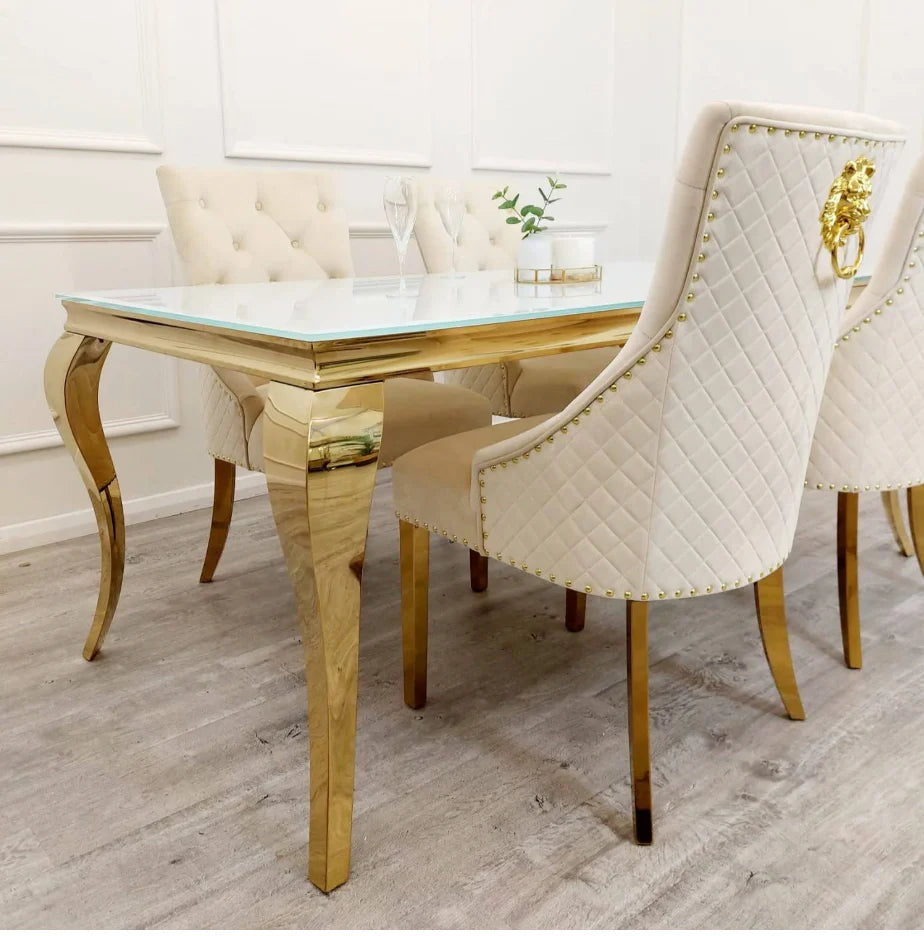 Denmark Gold 1.8M Marble Dining Set (6 Chelsea Wing Chairs)