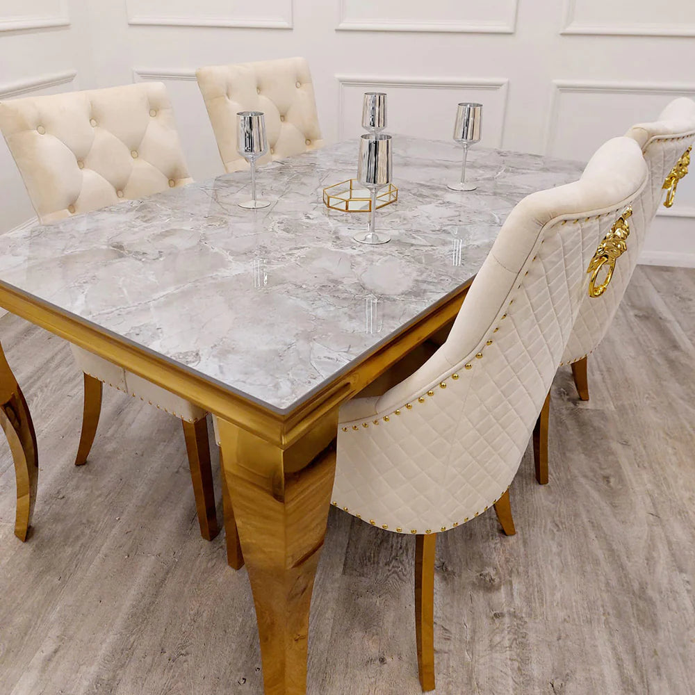 Denmark Gold 1.8M Marble Dining Set (6 Chelsea Wing Chairs)