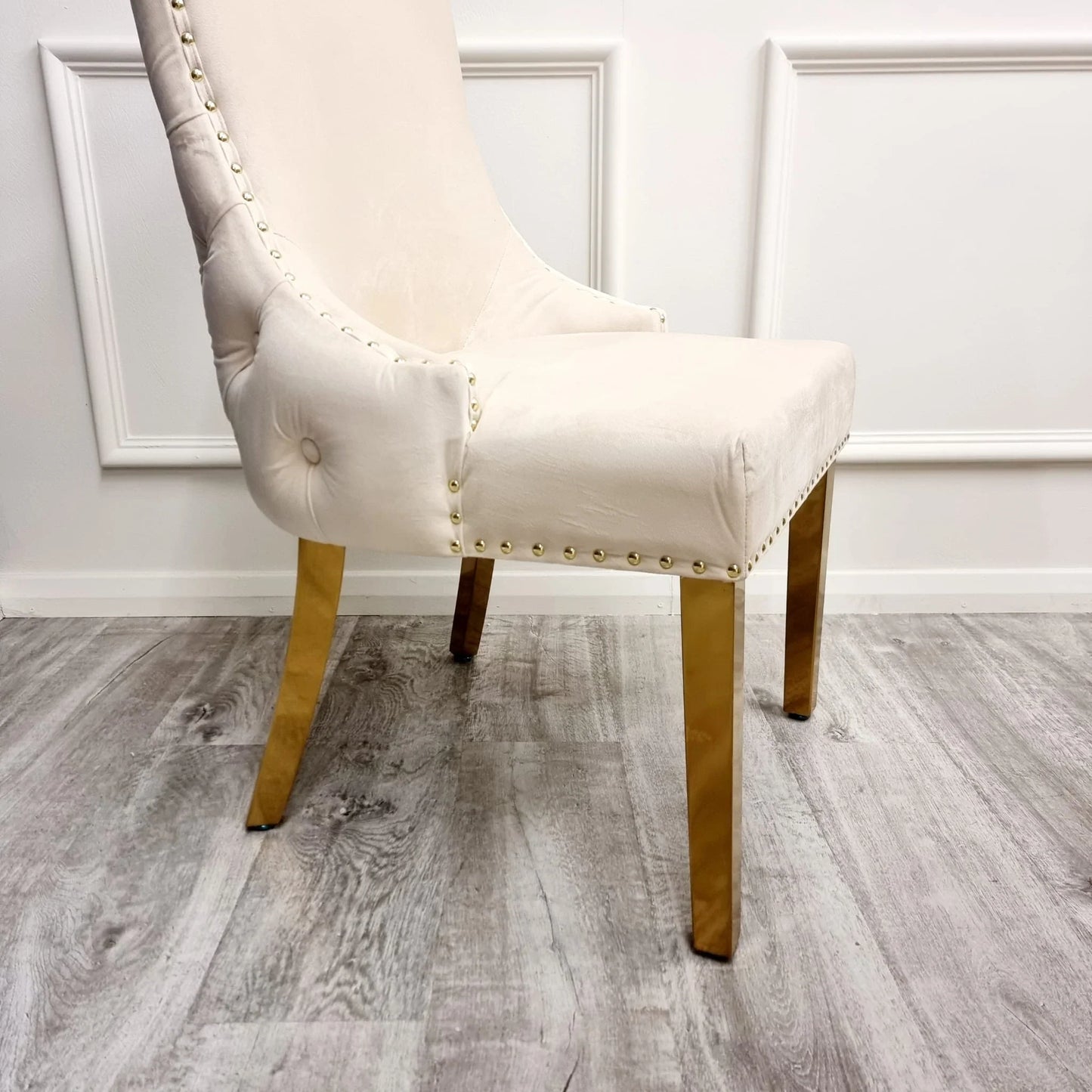 Lucien 180cm Gold Dining Table With Kensington CreamGold Velvet Dining Chairs