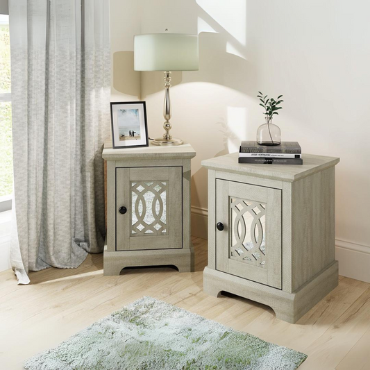 Amelie 1 DOOR MIRRORED BEDSIDE TABLE PAIR