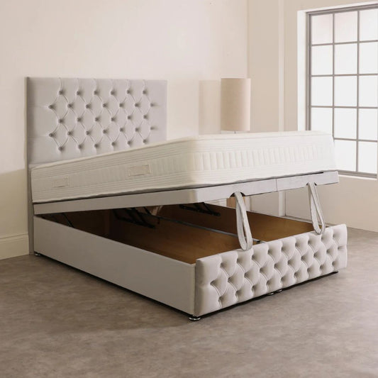 Ottoman Divan Storage Bed + 54 Inch Headboard (Chesterfield Design)