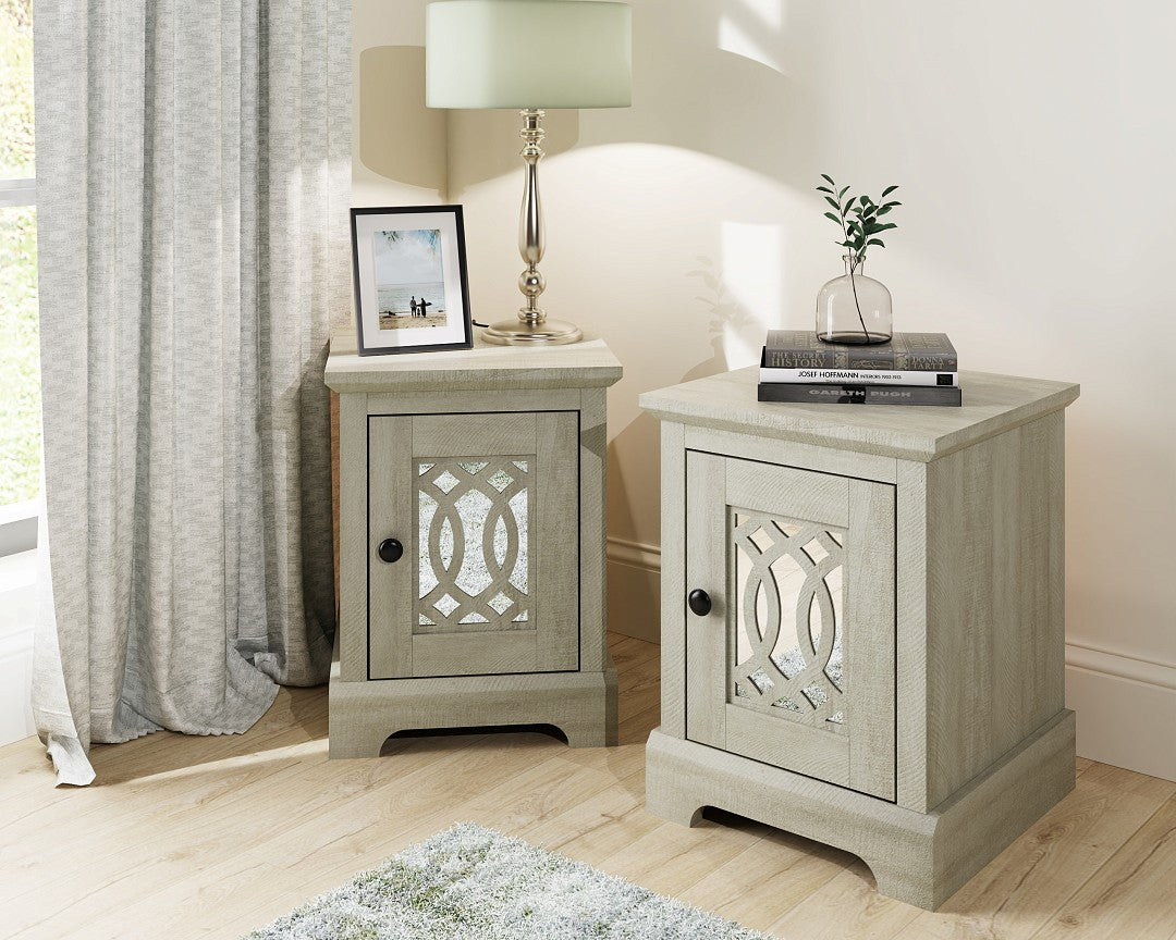 Amelie 1 DOOR MIRRORED BEDSIDE TABLE PAIR