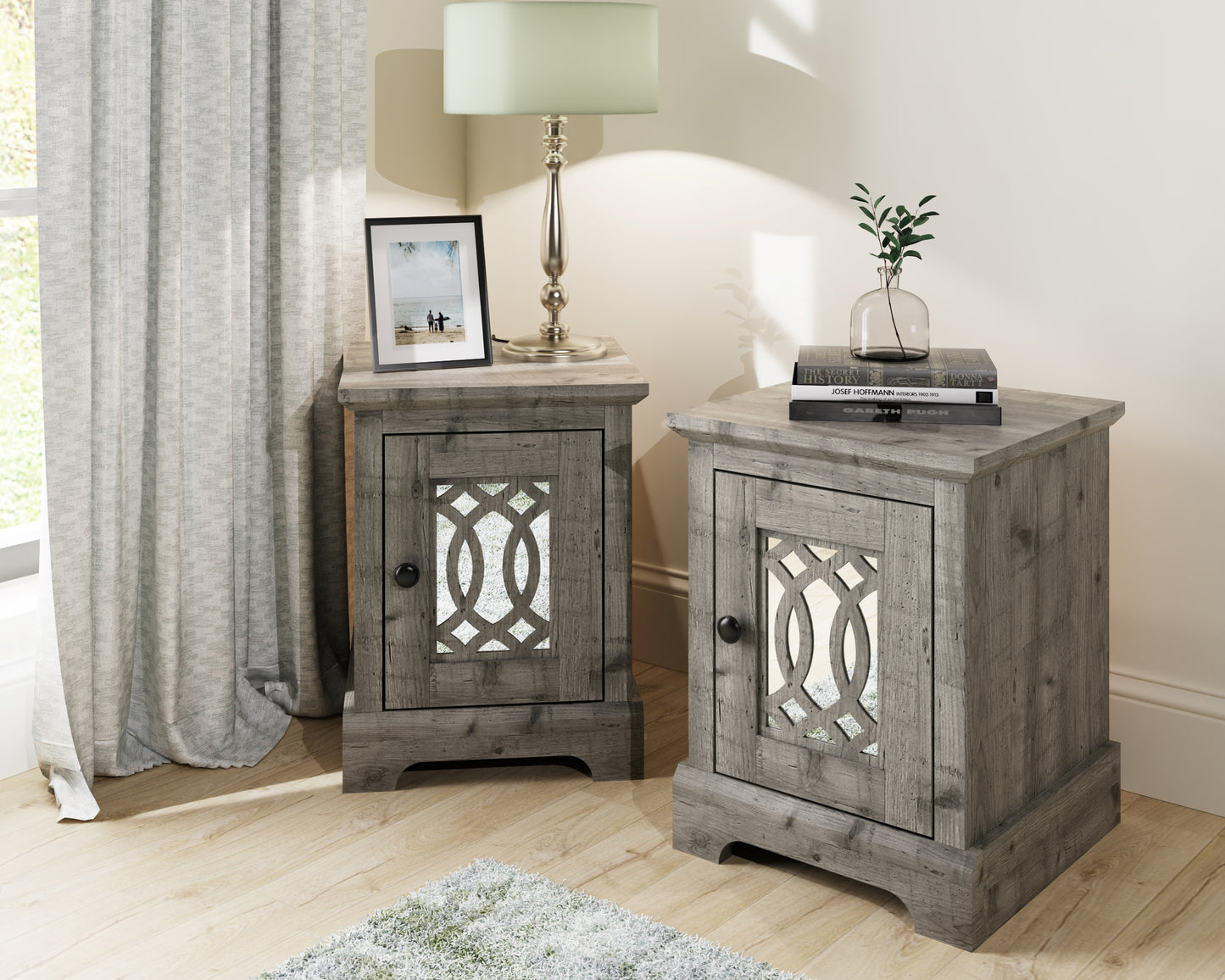 Amelie 1 DOOR MIRRORED BEDSIDE TABLE PAIR