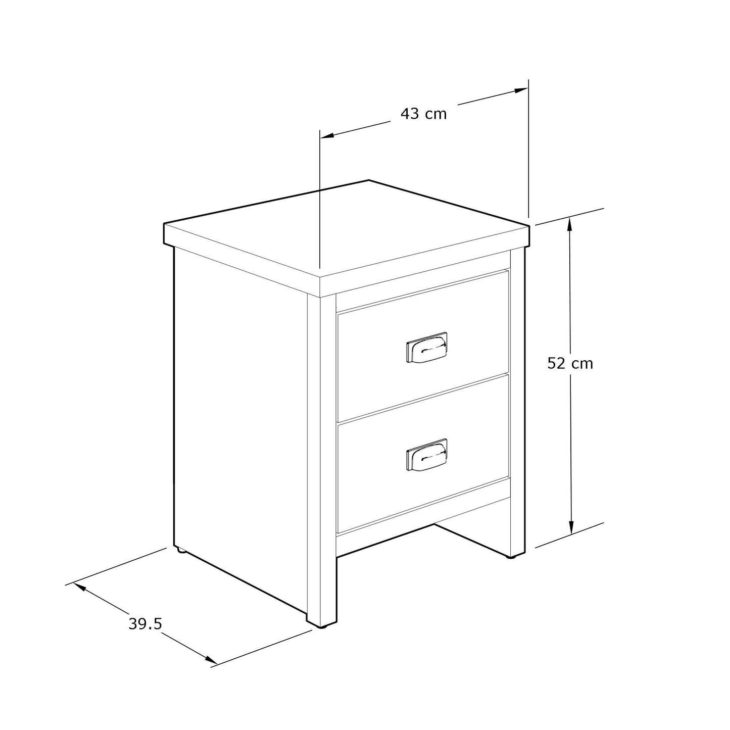 Boston 2 Drawer Bedside Table