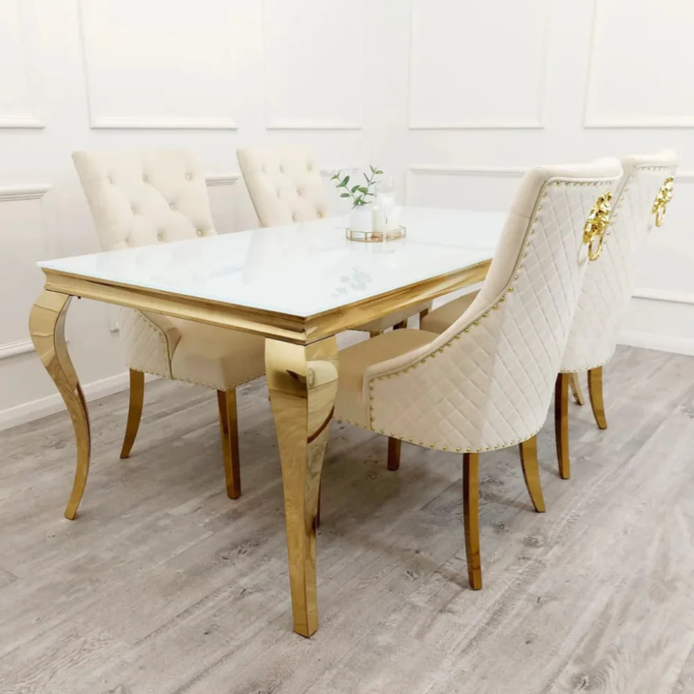 Denmark Gold 1.8M Marble Dining Set (6 Chelsea Wing Chairs)